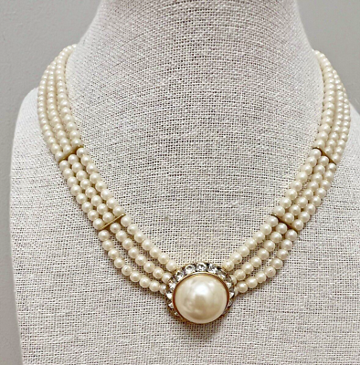 #ad Vintage 1970#x27;s Victorian Style Multi Strand Pearl Necklace w Accents $20.00