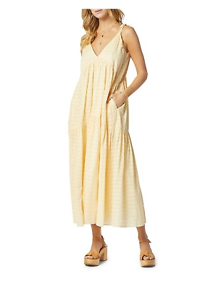 #ad JOIE Womens Yellow Adjustable Sleeveless V Neck Tea Length Shift Dress M $39.99