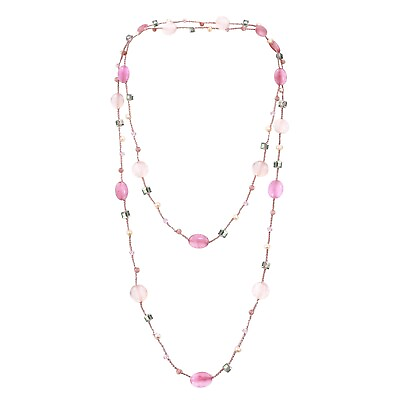 #ad Elegantly Long Pink Quartz amp; Pearls Statement Necklace $26.07