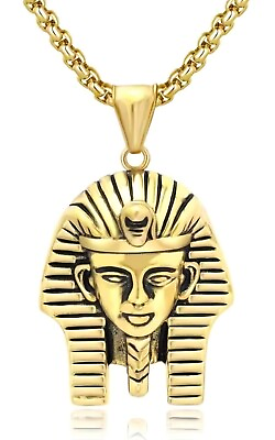 #ad JAJAFOOK Men#x27;s Stainless Steel Egyptian Pharaoh Necklace Gold Plated $35.00