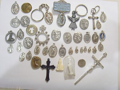 #ad 42 vintage antique catholic Saints faith religious pendants etc lot FC1252 $149.99
