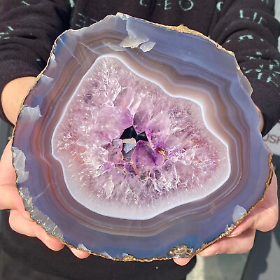 #ad 656G Natural Beautiful Agate Geode Druzy Slice ExtraLarge Gemstone. $288.00