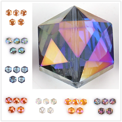 #ad 10Pcs 14mm 18mm Jewelry Making Hexagon Glass Loose Bead Spacer Beads Crystal C $3.99