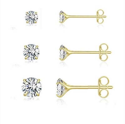 #ad Gold Plated Round Cubic Zirconia Clear CZ Stud Earrings $4.50
