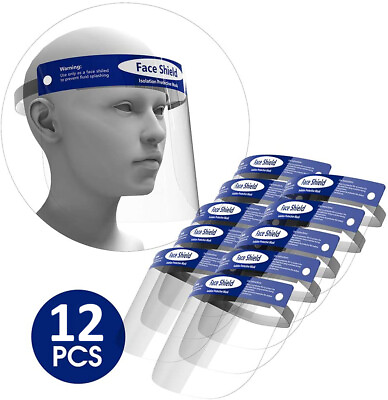 #ad 12 pcs Face Shield Screen Safety Protective Eye Splash Proof Full Head Mounted $19.95