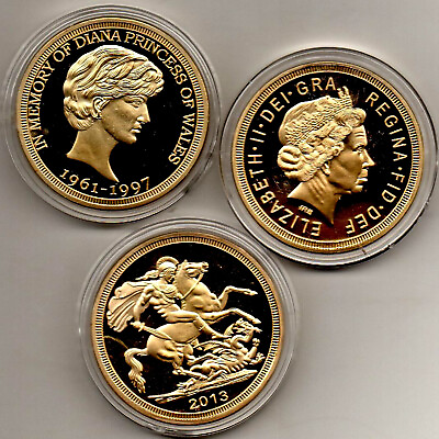 #ad Princess Diana Wales Queen Elizabeth II 1Oz British UK Gold Plated Token Coins $13.90