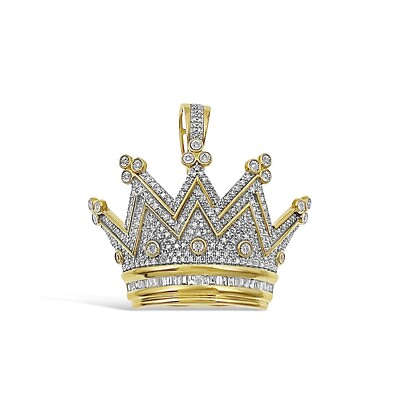 #ad 10kt Yellow Gold Diamond Crown Pendant Mens Charm 1.0 Cttw $1664.10