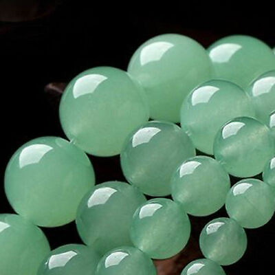#ad Natural 6 8 10 12mm Smooth Light Green Jade Round Gemstone Loose Beads 15#x27;#x27; AAA $3.99