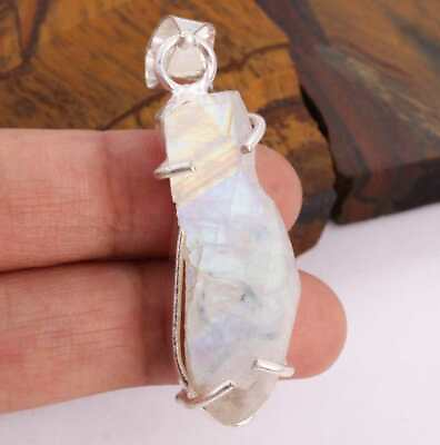 #ad Rough Rainbow Moonstone 925 Silver Plated Handmade Pendant of 1.9quot; $3.99