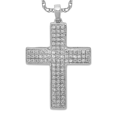 #ad 14K White Gold 1 2ct. Diamond Latin Mexican Holy Cross Necklace Religious ... $1339.00