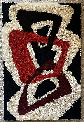 #ad Vintage 1970s Boomerang Shapes Abstract Rug Textile Wall Hanging Modern Art MCM $295.00