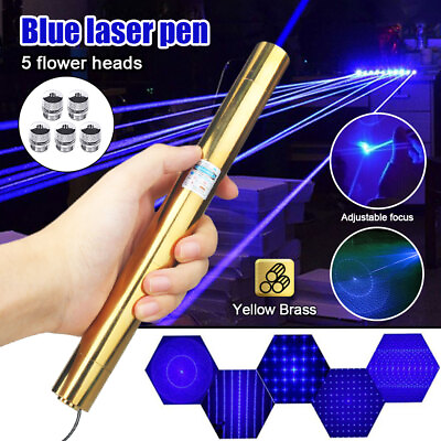 #ad Long Brass 450nm Blue Burning Laser Pointer Match Powerful Pen Beam Lazer Kit $53.99