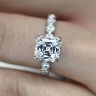 #ad Asscher Cut Colorless Moissanite Sterling Silver Wedding Ring Hidden Halo Ring $102.83
