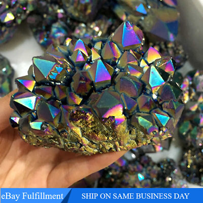 #ad Top Natural Healing Rainbow Aura Titanium Quartz Reiki Crystal Cluster Specimens $11.30