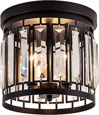 #ad Elegant Crystal Flush Mount Chandelier Light Fixture with K9 Crystal 3 Light Mo $112.99