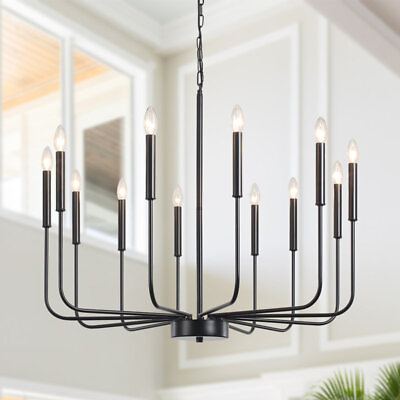 #ad Black 12 Light Chandelier Candle Pendant Lighting Fixture Living Dining Room Bar $128.00