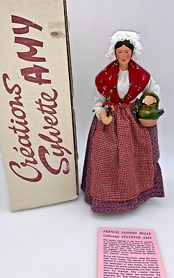 #ad Santon de Provence French peasant woman w flowers terracotta figurine 10quot; signed $25.00