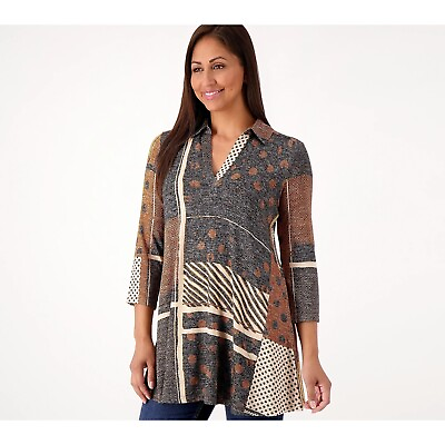 #ad Attitudes by Renee Global Illusions Petite Knit Tunic with Pockets Dark Coffee S $24.99