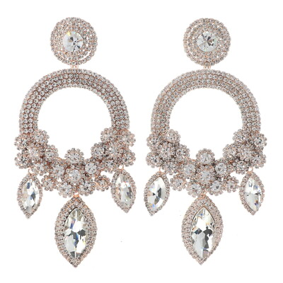 #ad Rose Gold Tone Metal Rhinestone Large Crystal Chandelier Post Earrings ESE5319 R $23.99