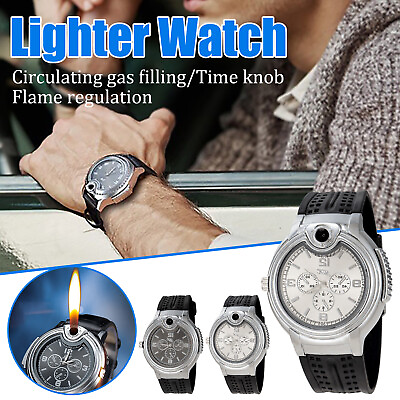 #ad Creative Watch Inflatable Lighter Metal Long Watch Bands for Men Big Wrist $9.99