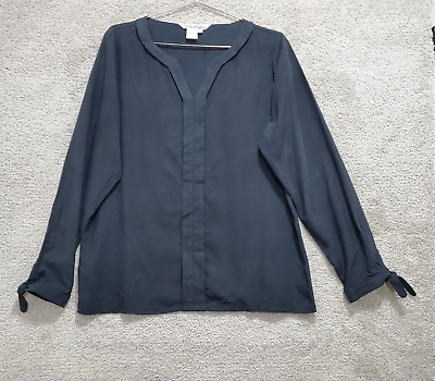 #ad WinterSilks Shirt Women#x27;s Large Black Silk Pullover Easy Care Career Casual $13.83