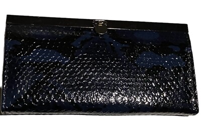 #ad Vinyl Faux Crocodile Blue Black Clutch Purse Billfold Wallet Snap Faux Alligator $12.00