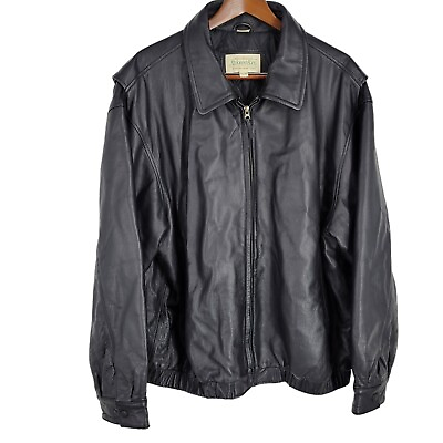 #ad VTG St. John#x27;s Bay heavy Black Full zip Long Sleeve Leather Jacket 2XL lined $31.96