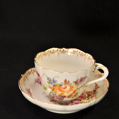 #ad Bavaria Tiefenfurth Cup amp; Saucer Hand Painted Dresden Florals 1896 1916 Germany $107.98