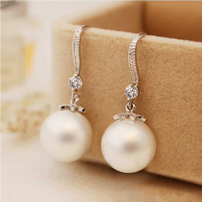 #ad Fashion 925 Silver Filled Earring Women Pearl Wedding Jewelry Gift C $2.83