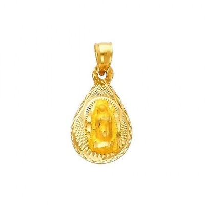 #ad 14K Solid Gold Diamond Cut Virgin de Guadalupe Religious Charm Pendant Dije Oro $49.99