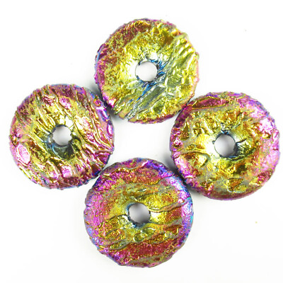 #ad 4Pcs Color Titanium Crystal Agate Druzy Quartz Geode Donut Pendant TJ77996 $30.70