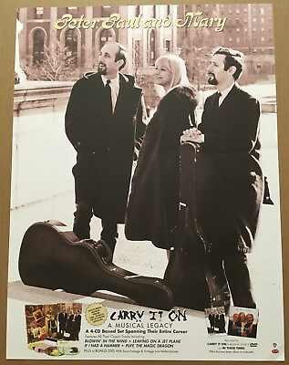 #ad PETER PAUL amp; MARY Rare 2004 MEDIUM Stock Paper POSTER of Carry CD USA 18x24 MINT $34.99