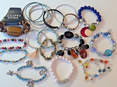 #ad Lot of assorted Bracelets. charms glass beads rhinestones bangle stretchy $31.49