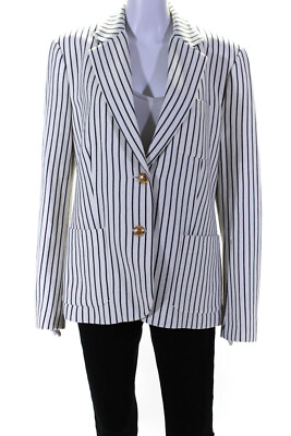 #ad Lauren Ralph Lauren Womens Cotton Striped Notch Collar Blazer White Size 14 $48.79