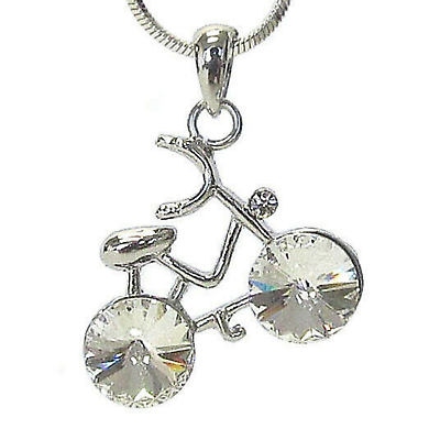 #ad Bicycle with Crystals Pendant Necklace White Gold $12.94