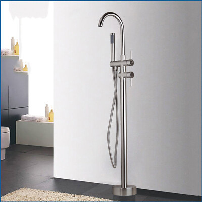 #ad Modern Free Standing Floor Mounted Bathtub Faucet Tub Filler Tap W Hand Shower $99.00