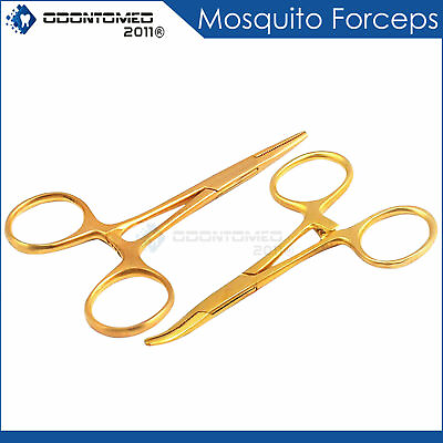 #ad 2 Mosquito Hemostat Locking Forceps Clamps Full Gold 3.5#x27;#x27; 1 Straight amp; 1 Curved $9.99