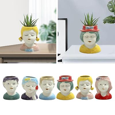 #ad Cute Succulent Flower Plant Pot Container Doll Head Shape Small Planter Pots $12.45