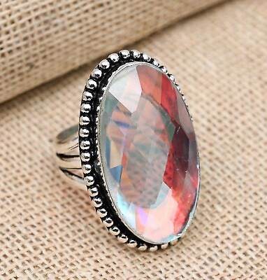 #ad Unique Rainbow Mystic Topaz Gemstone Handmade 925 Solid Silver Jewelry Ring $12.80