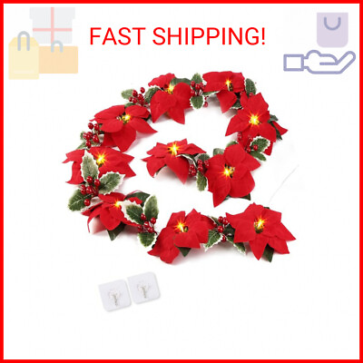 #ad Sggvecsy Christmas Poinsettia Garland 7.1Ft Poinsettia Velvet Artificial Poinset $14.61
