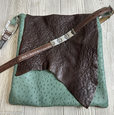 #ad Jill K Bags Custom Handcrafted Leather Brown Green Brighton Shoulder Strap Boho $28.95