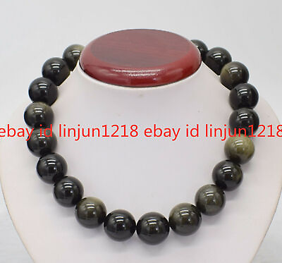#ad Huge 20mm Black Gold Obsidian Gemstone Round Beads Necklace 16 36 in AAA $39.99