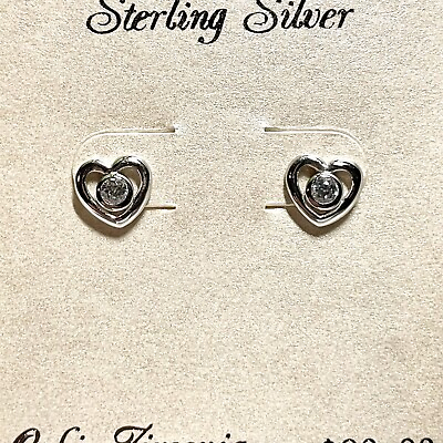 #ad Sterling Silver 925 Earrings Post Sweet Heart CZ Small $8.00