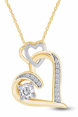 #ad Round Simulated Diamond Two Tone Double Heart Necklace in 14K Yellow Gold Plated $103.67