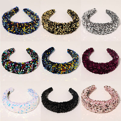#ad Shining Sequin Headband Sponge Hair Hoop Shiny Colorful Wide Brimme Multicolored $5.19