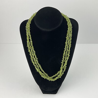 #ad Genuine Green Peridot Chip Multi Strand Necklace Sterling Silver Marked 925 20” $46.99