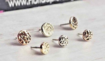 #ad 14k Solid Gold Hammered Round Disk Body Jewelry End 25g threadless Pin $60.00