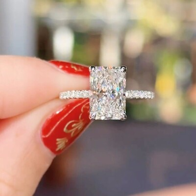 #ad 2.34 TCW Radiant Cut Moissanite Classic Engagement Ring 14K White Gold Plated $118.43