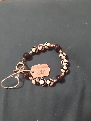 #ad Agate Sun Stone Silver Plated Beads And Clasp Bracelet $15.00
