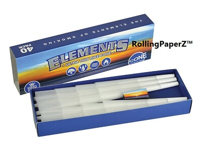 #ad AUTHENTIC Elements 40 Cones Ultra Thin Rice Paper Pre Rolled Cones KING SIZE $13.44